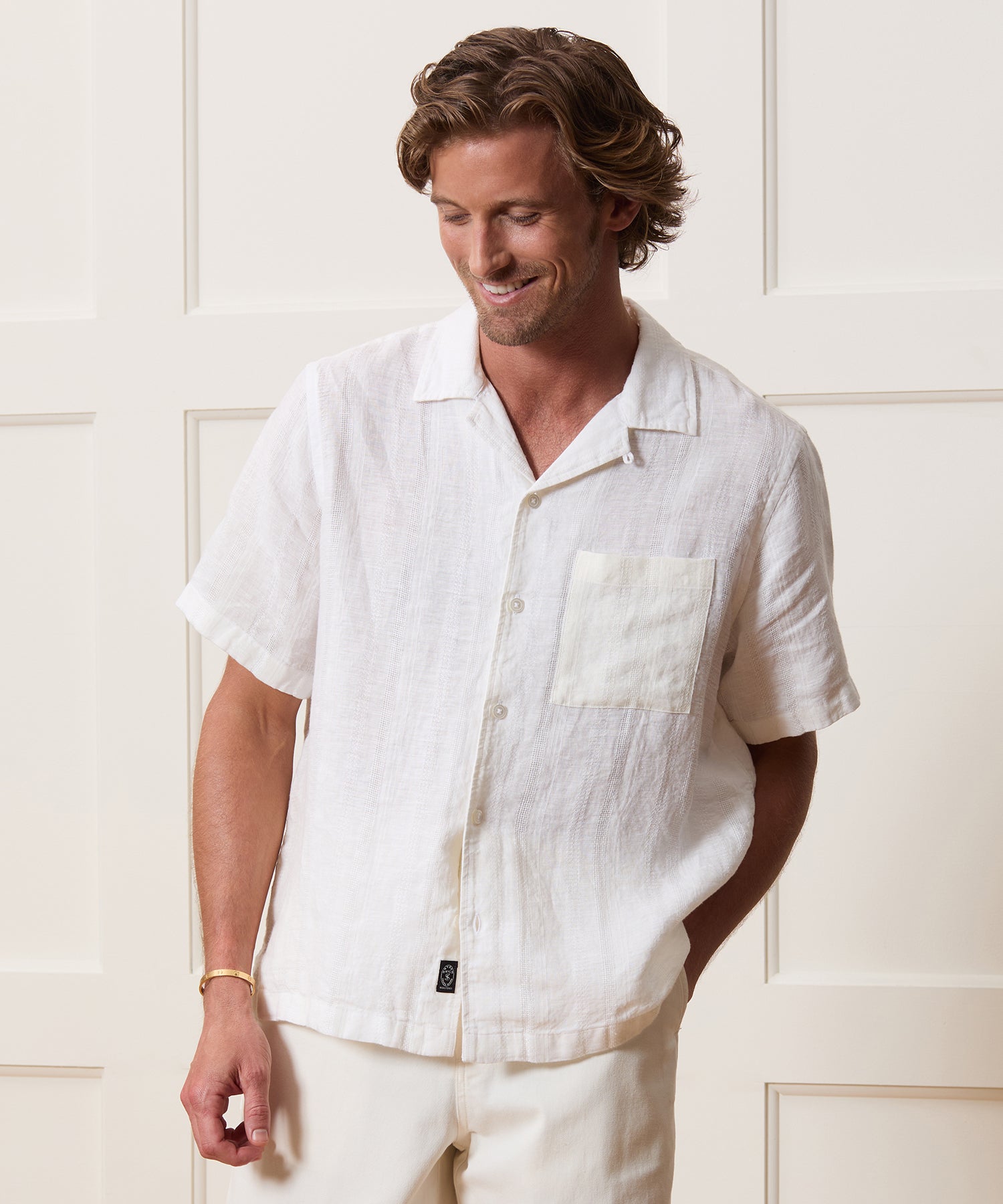 Cropped Linen Camp Collar Shirt in White – Todd Snyder