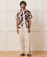 Cotton-Linen Floral Camp Collar Shirt