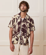 Cotton-Linen Floral Camp Collar Shirt