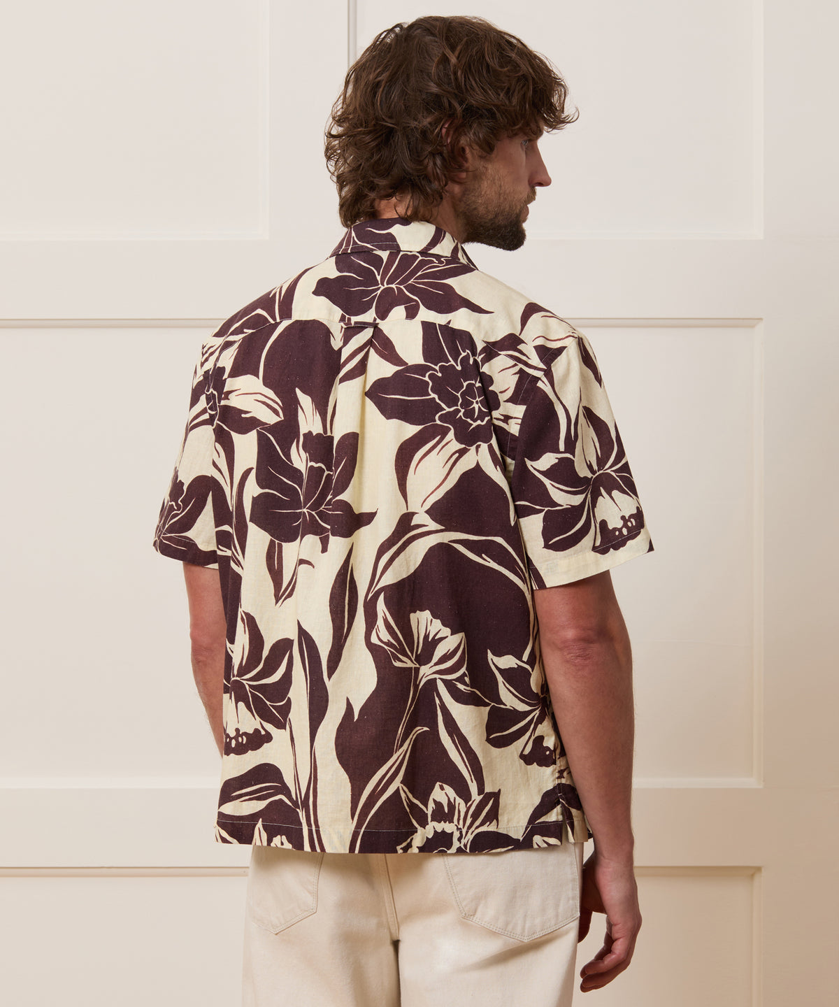 Cotton-Linen Floral Camp Collar Shirt