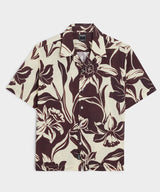 Cotton-Linen Floral Camp Collar Shirt