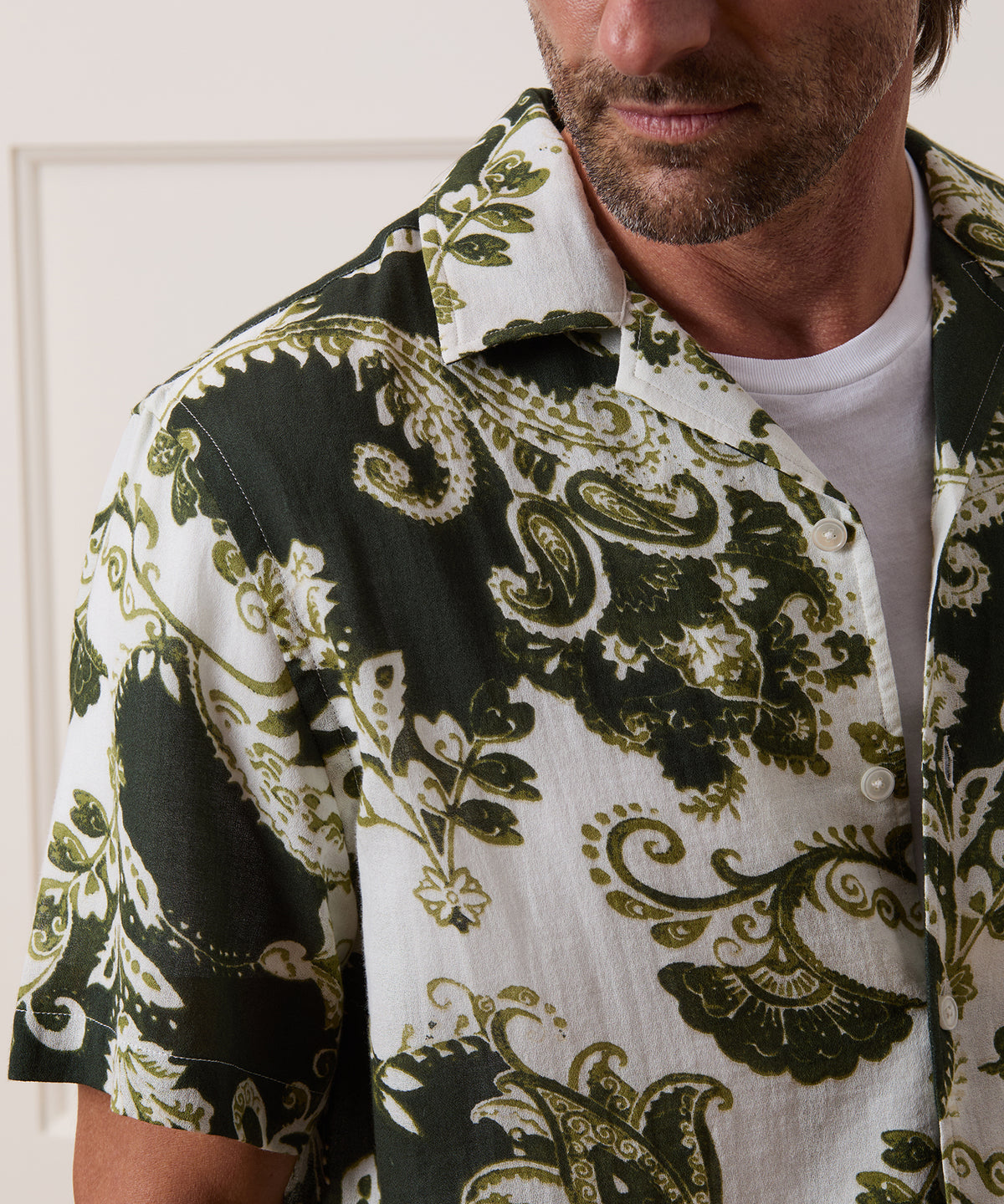 Cropped Cotton Crepe Camp Collar Shirt