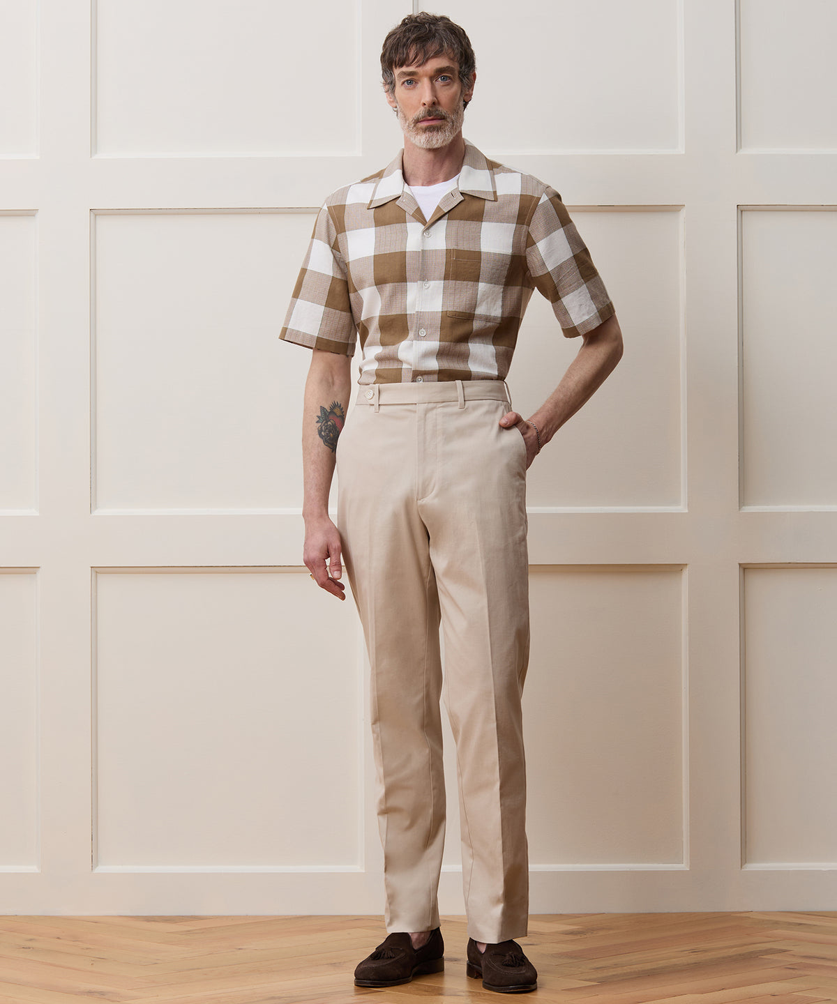 Cotton Check Camp Collar Shirt