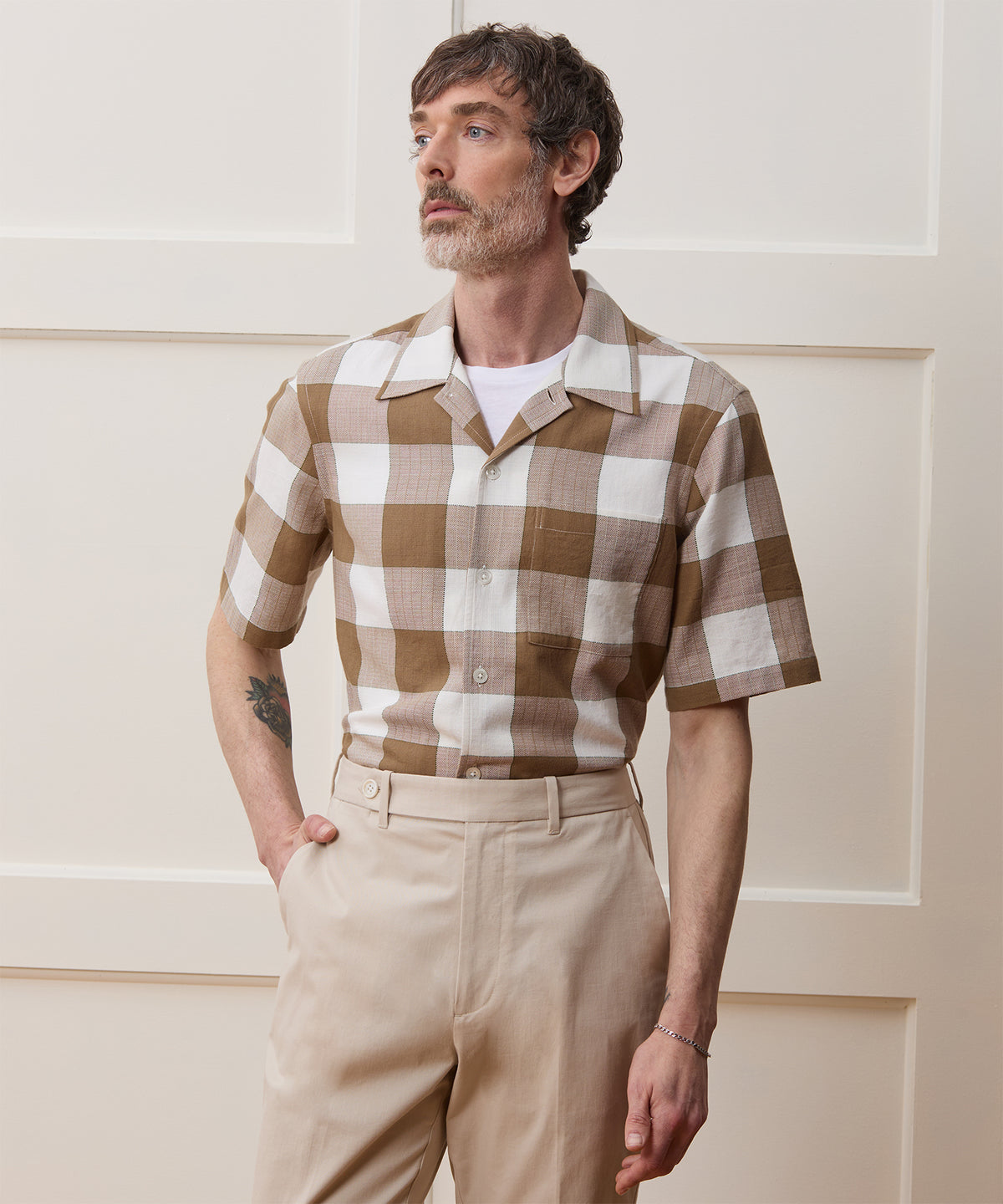 Cotton Check Camp Collar Shirt