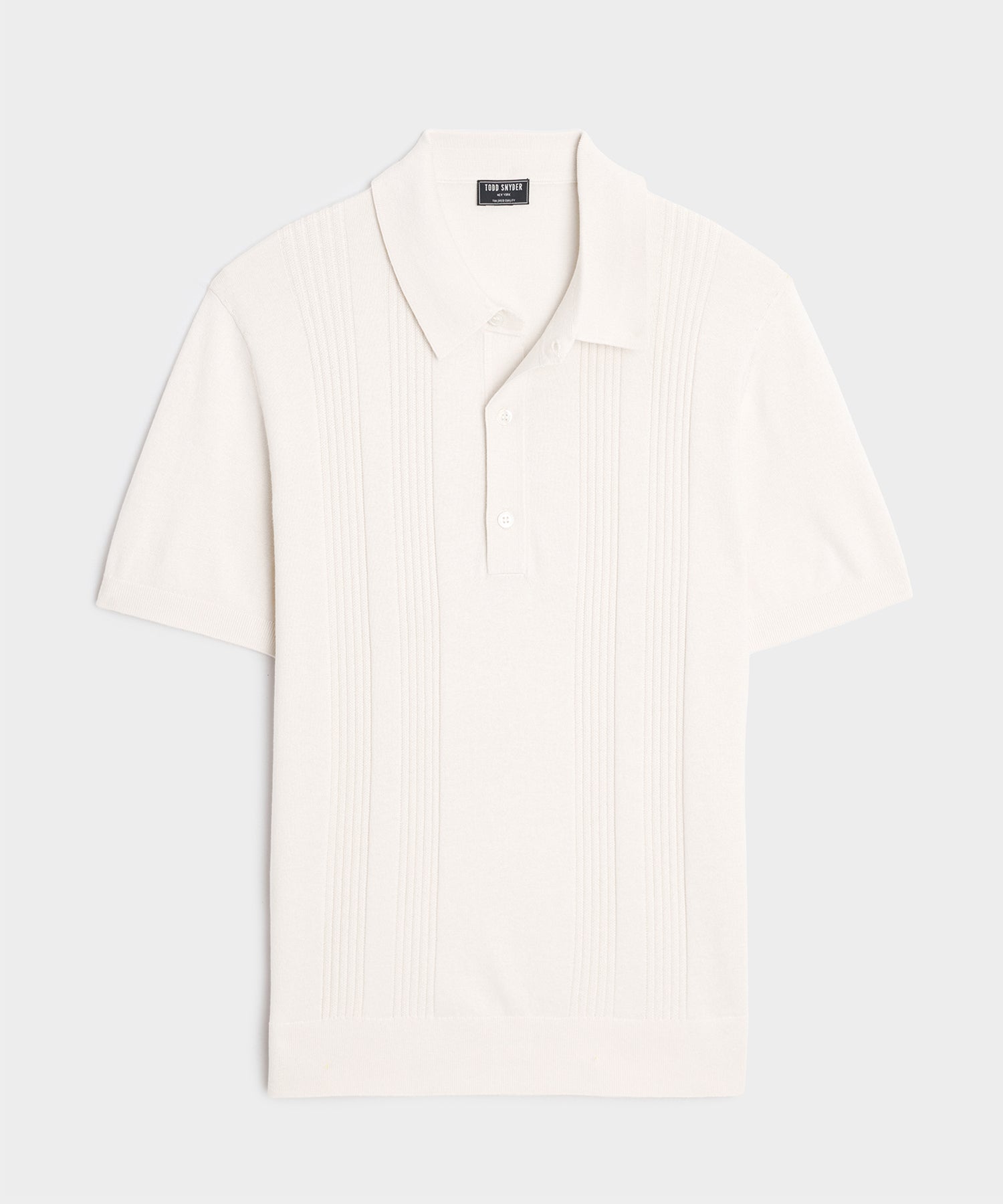 Silk-Cotton Ribbed Full Placket Sweater Polo in Off White – Todd