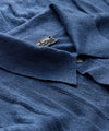 Linen Textured Stripe Full-Placket Polo in Weathered Blue