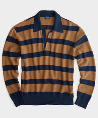 Striped Recycled Cotton Long-Sleeve Polo in Dark Wheat