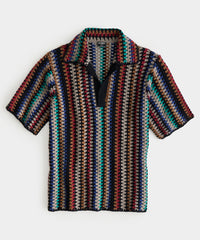 Vertical Stripe Crochet Sweater Polo in Black