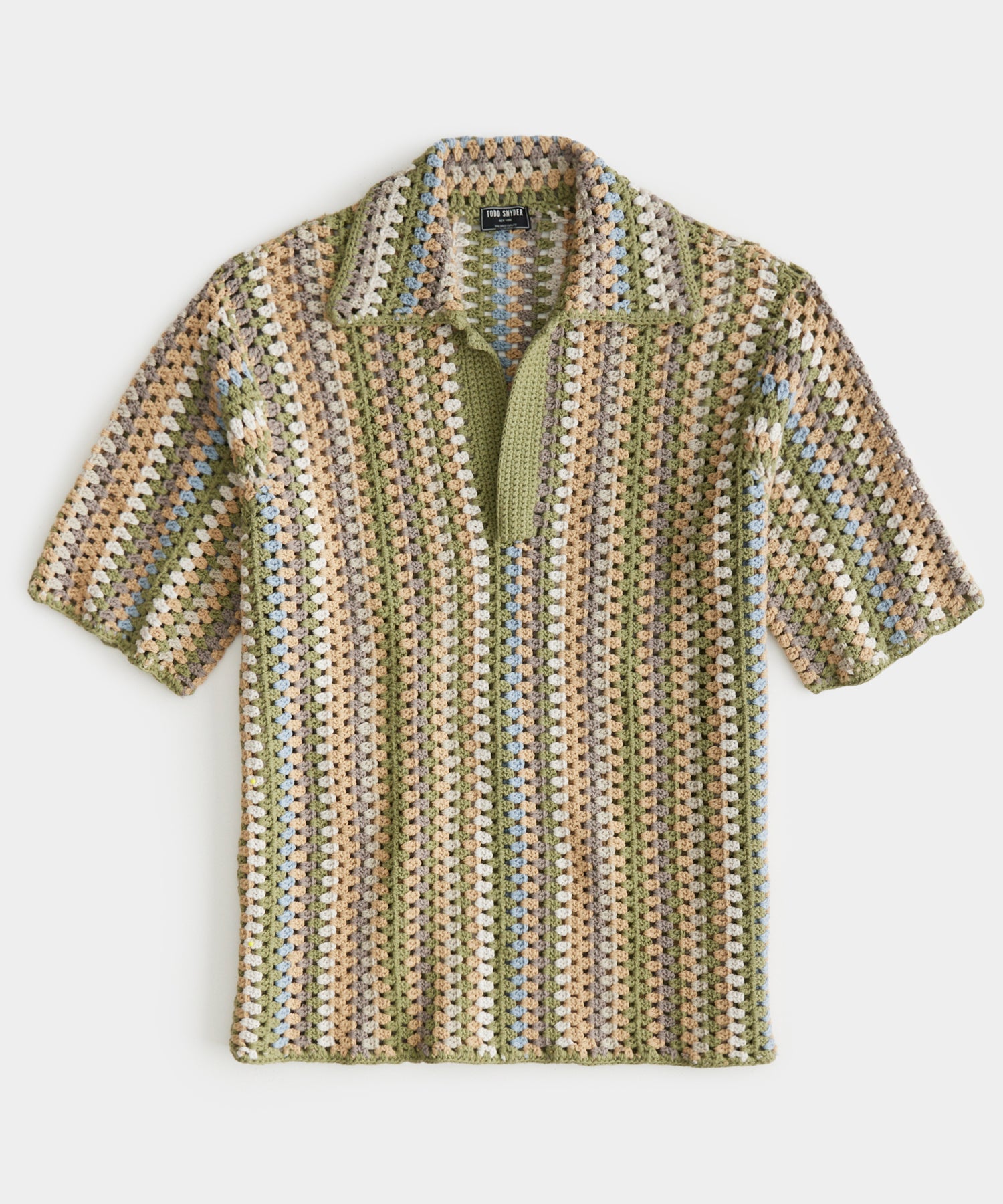 Vertical Stripe Crochet Sweater Polo in Soft Sage