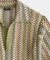 Vertical Stripe Crochet Sweater Polo in Soft Sage