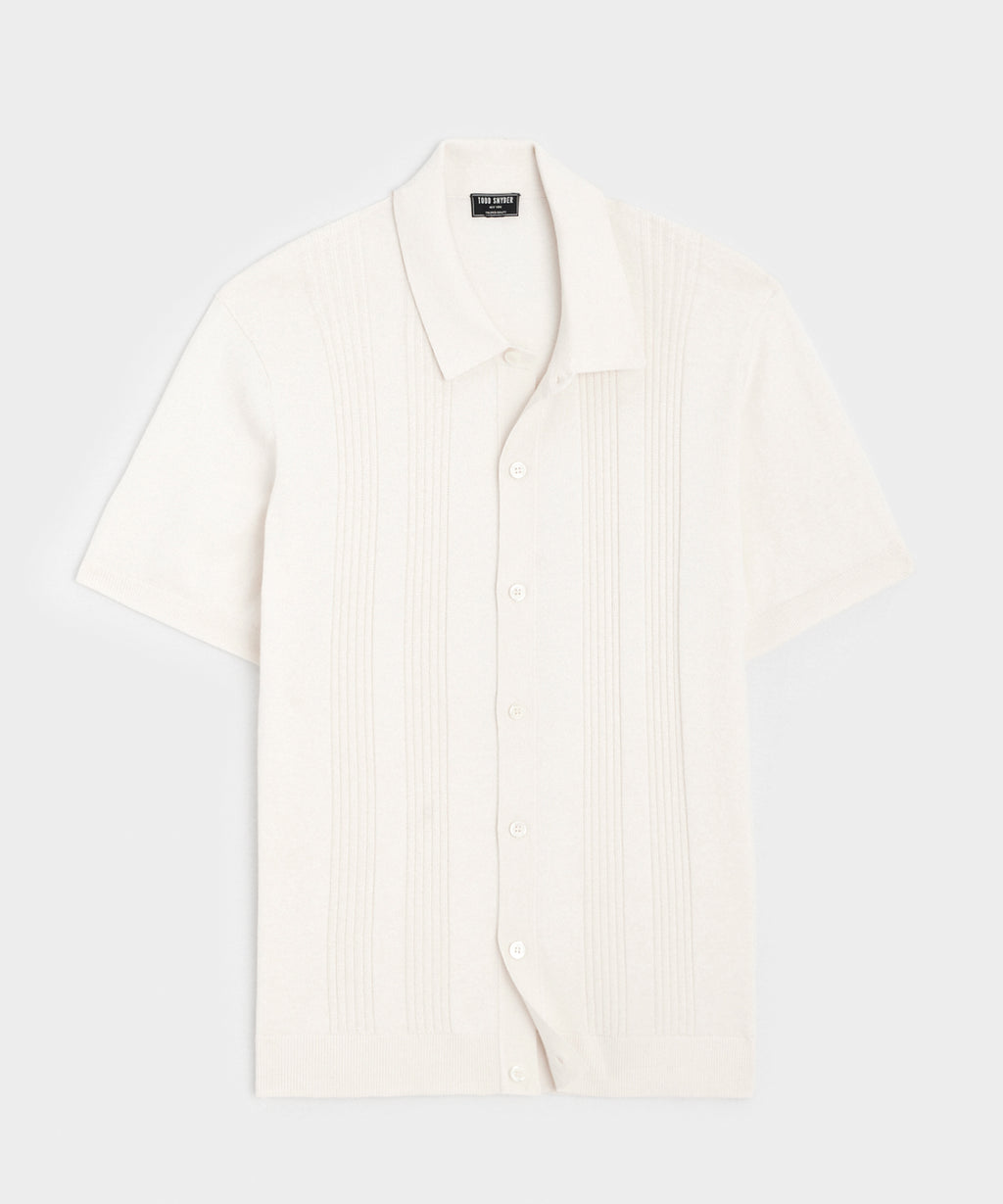 Silk-Cotton Ribbed Full-Placket Sweater Polo