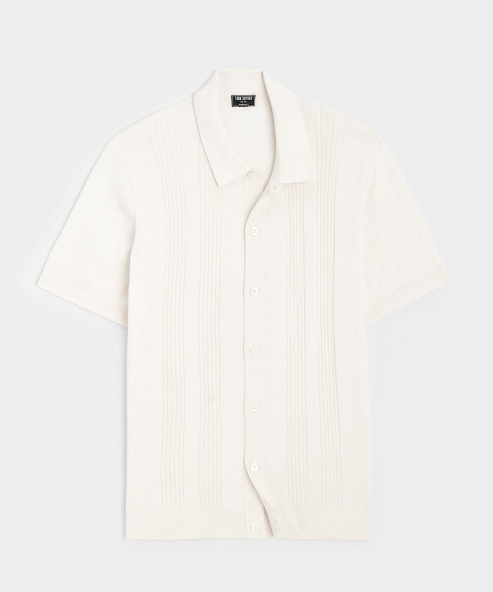 Silk-Cotton Ribbed Full-Placket Sweater Polo