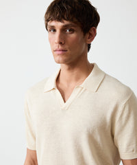 Linen Montauk Sweater Polo in Bisque