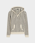 Linen-Cotton Stripe Popover Hoodie in Silver Mist