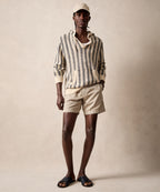 Linen-Cotton Stripe Popover Hoodie in Silver Mist