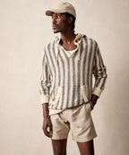 Linen-Cotton Stripe Popover Hoodie in Silver Mist