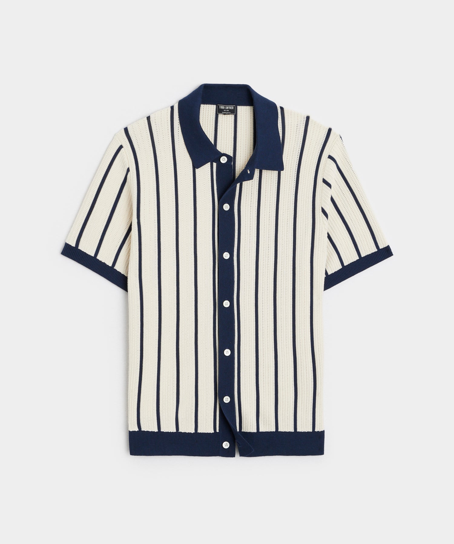 Textured Full-Placket Polo in Navy