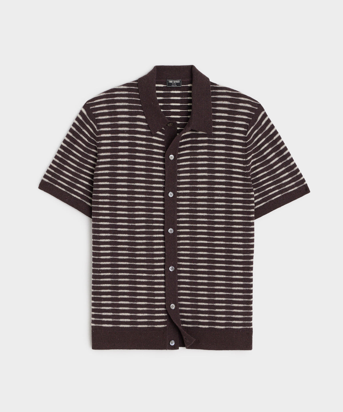 Wave Stripe Full-Placket Polo in Umber