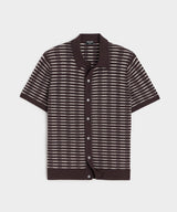 Wave Stripe Full-Placket Polo in Umber