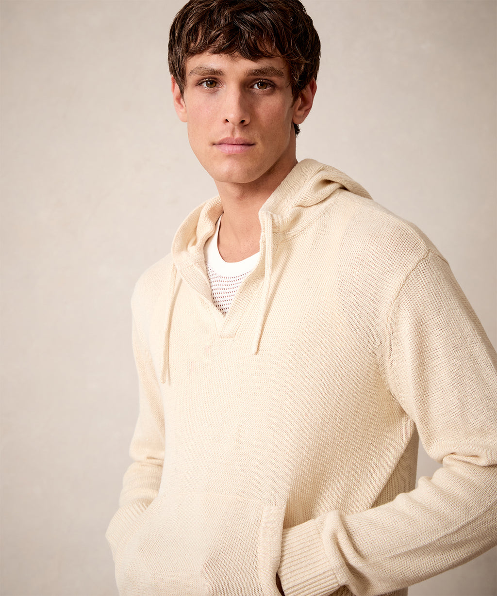 Linen-Cotton Popover Hoodie in Bisque