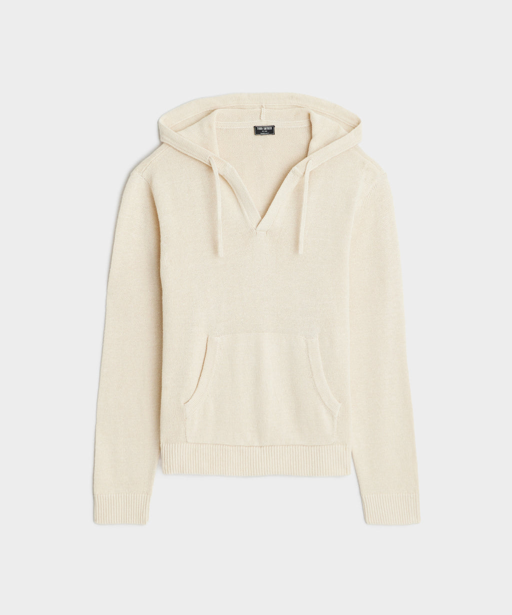 Linen-Cotton Popover Hoodie in Bisque
