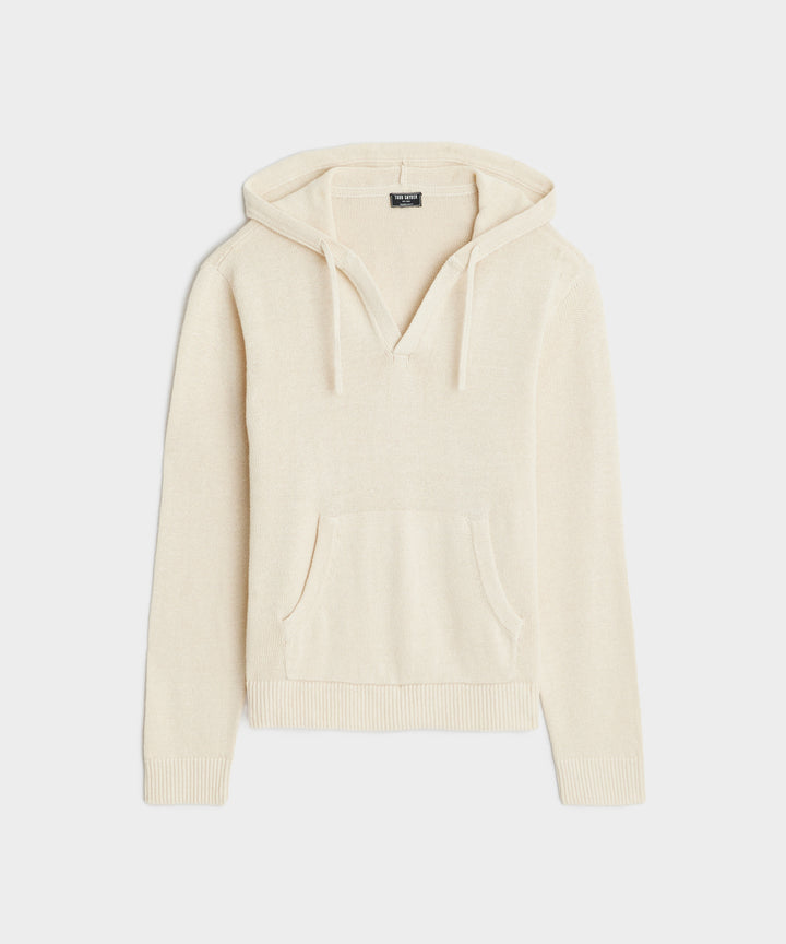 Linen-Cotton Popover Hoodie in Bisque