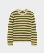 Linen Striped Crewneck in Olive