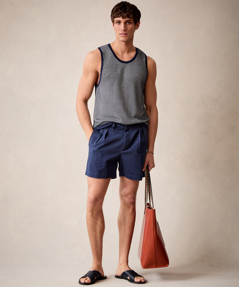 Silk-Cotton Waffle Stitch Muscle Tank in Navy