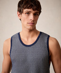 Silk-Cotton Waffle Stitch Muscle Tank in Navy