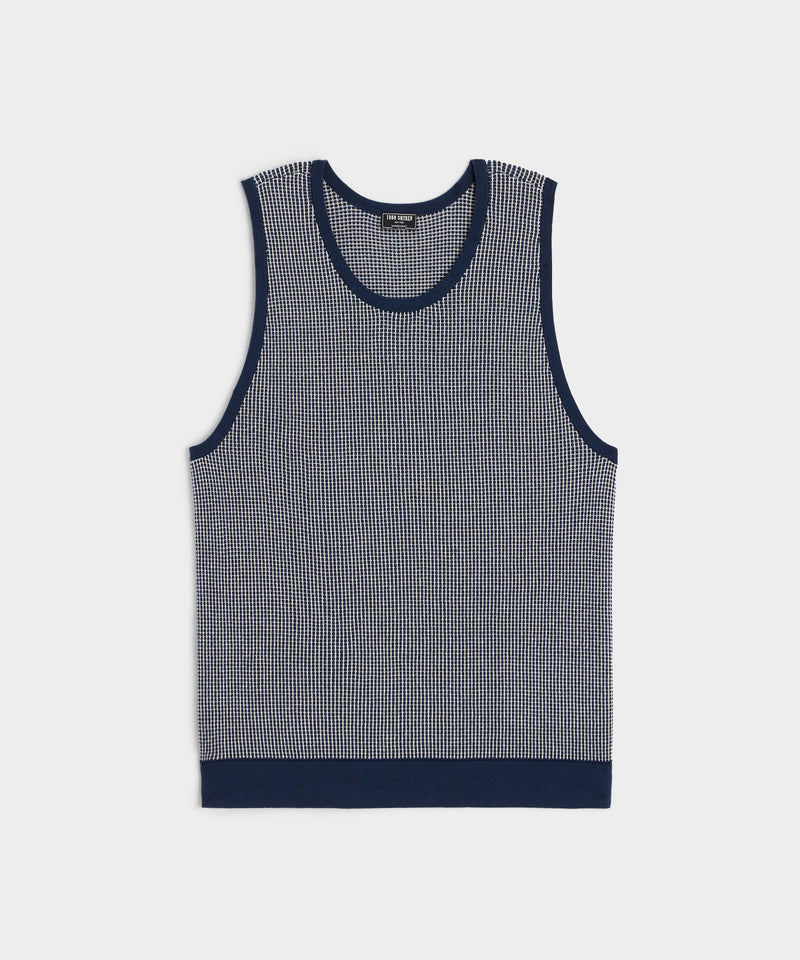 Silk-Cotton Waffle Stitch Muscle Tank in Navy
