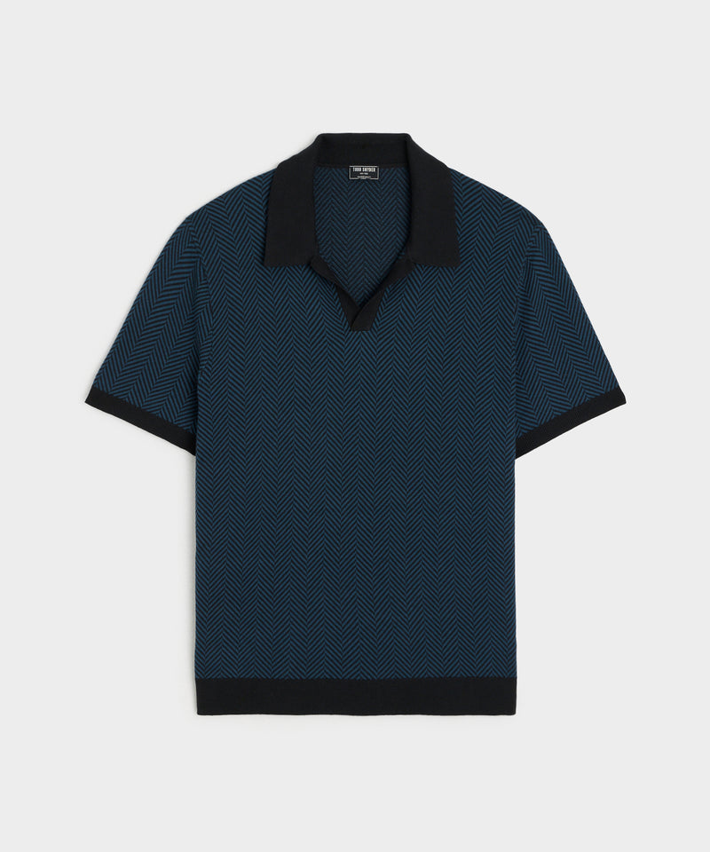 Herringbone Silk-Cotton Montauk Sweater Polo