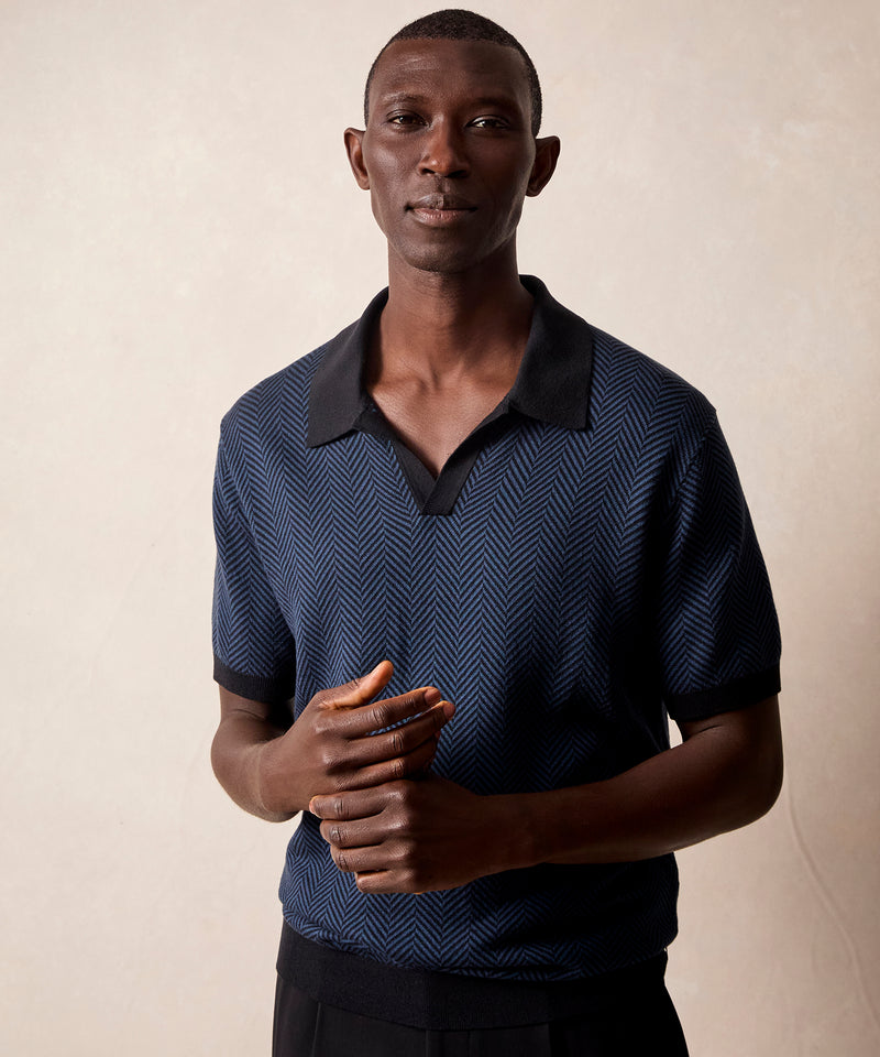 Herringbone Silk-Cotton Montauk Sweater Polo