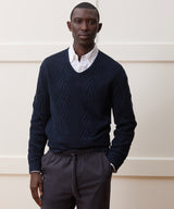 Cotton V-Neck Fisherman Sweater