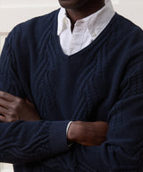 Cotton V-Neck Fisherman Sweater