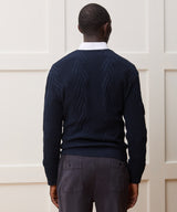 Cotton V-Neck Fisherman Sweater