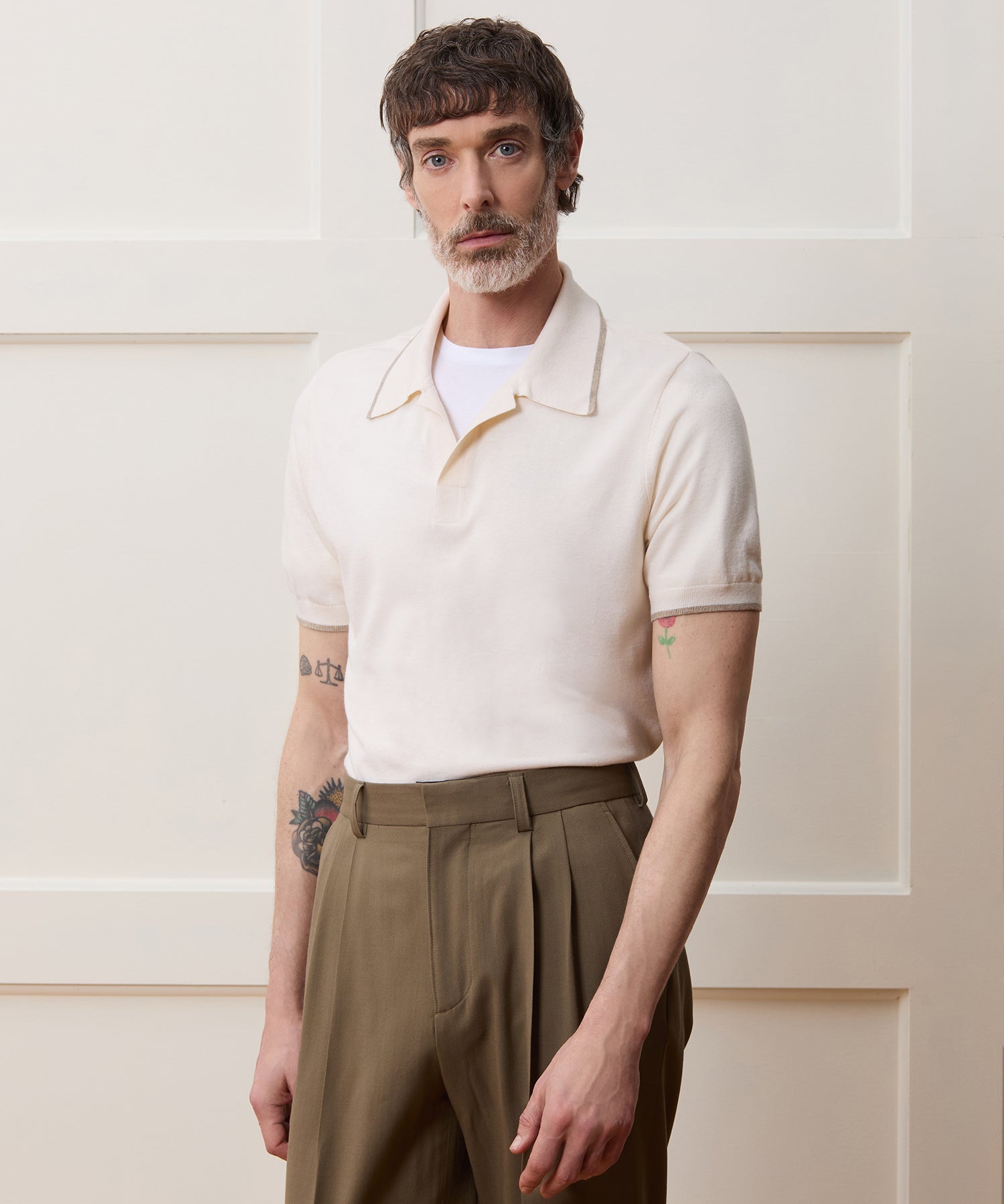 イチジルシク様【2点まとめ買い】POLO ラガーシャツ & フードロンT Silk-Cashmere Tipped Sweater Polo in Bisque – Todd Snyder