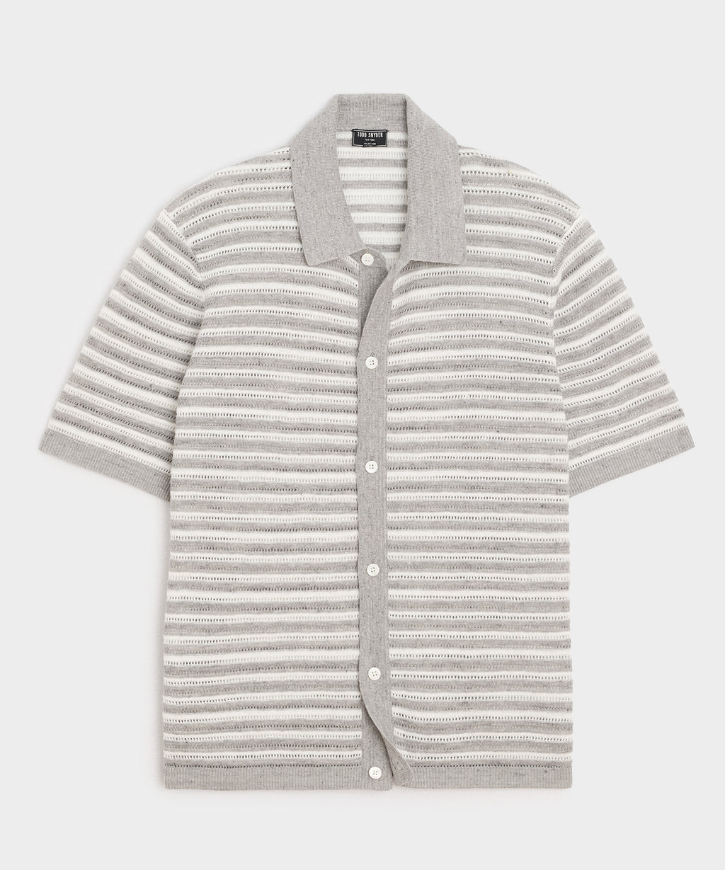 Cropped Pointelle Linen Sweater Polo
