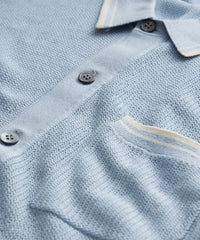 Micro Mesh Tipped Full-Placket Polo in Steel Blue