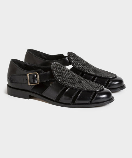 Jacques Solovière Franck Raffia Fisherman Sandal in Black – Todd