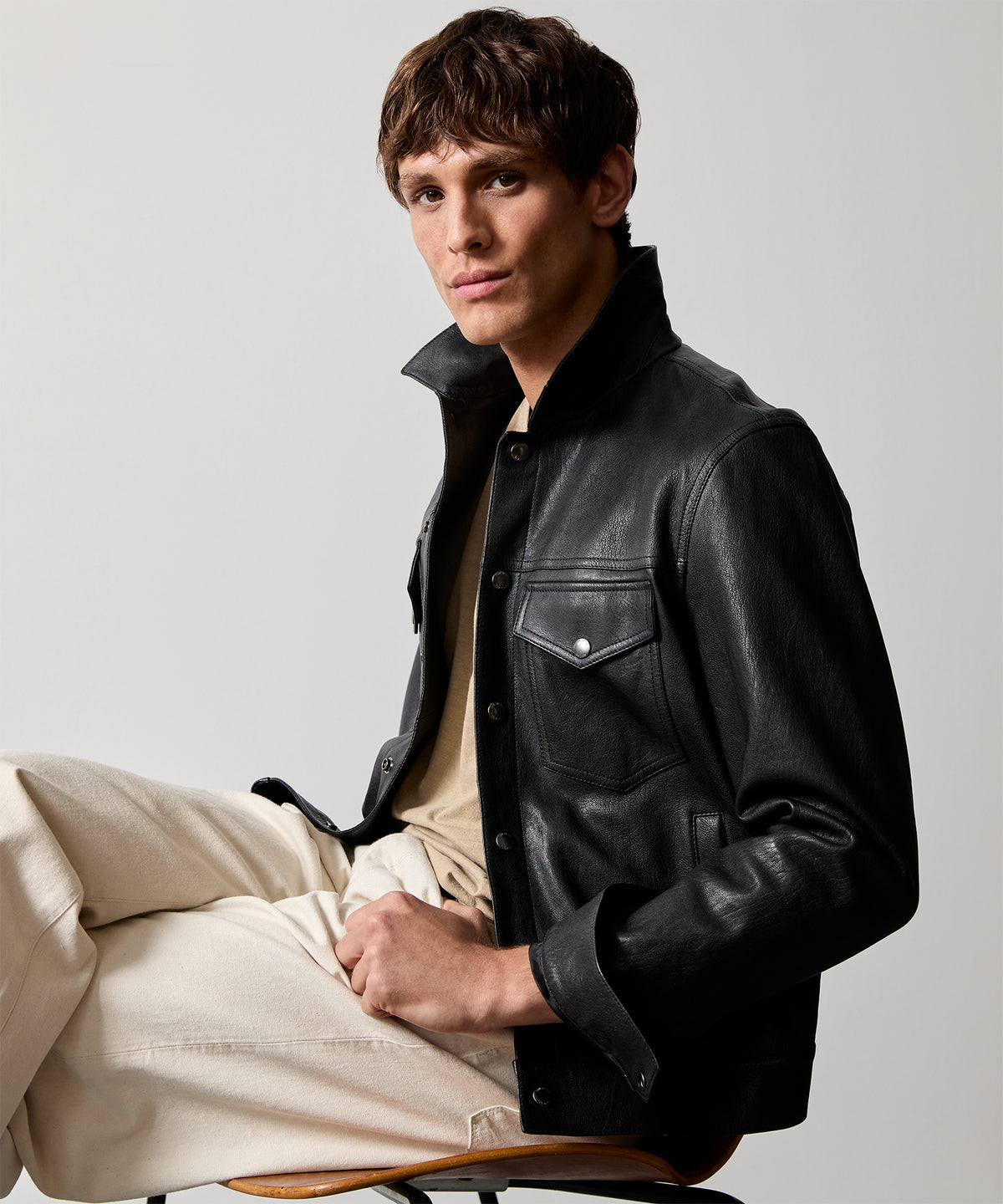 Italian Burnished Leather Dylan Jacket in Black
