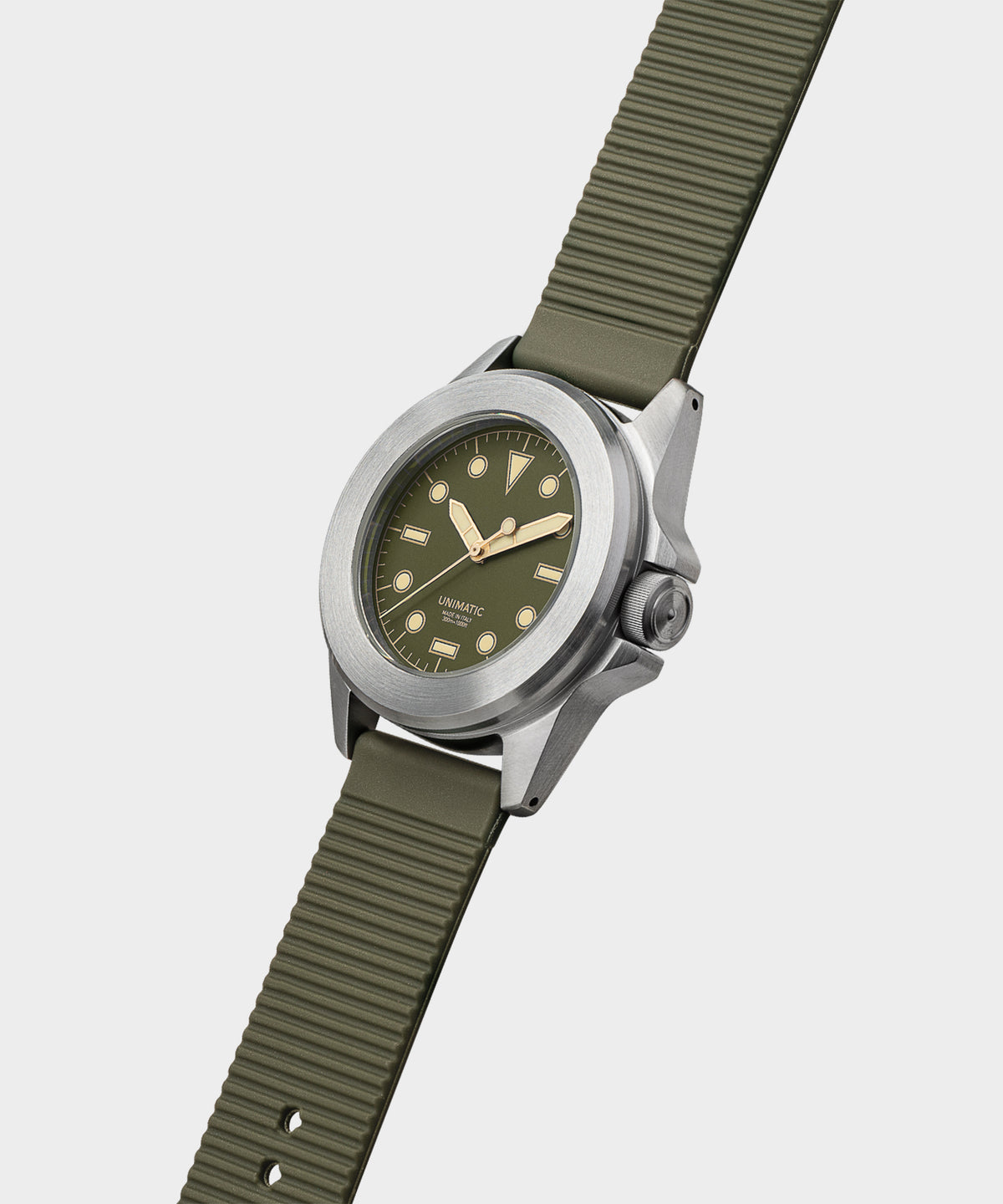 UNIMATIC U4S Classic Military Watch in Olive with silver dial