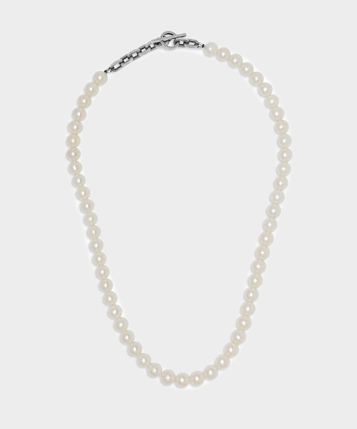 Maor Silver Perla Linka Necklace with White Pearls