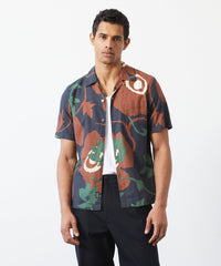 Abstract Floral Short Sleeve Camp Collar Shirt in Black Rust
