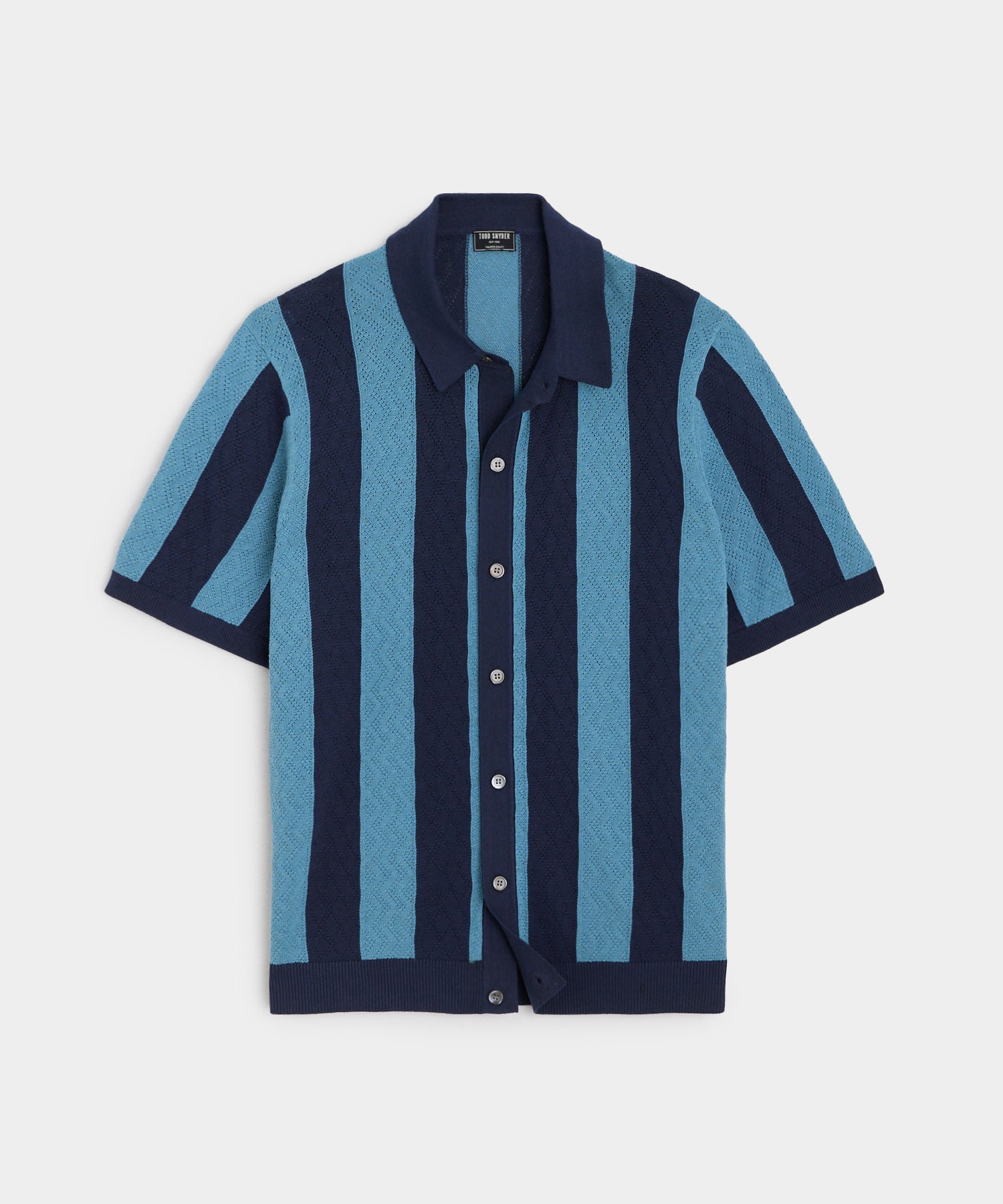 Awning Stripe Full-Placket Polo in Sail Blue