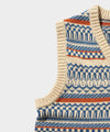 Beams+ Indigo Knit Vest Fair Isle Pattern
