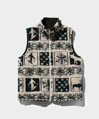 Beams + Stand Collar Zip Vest Jacquard Boa in Snow