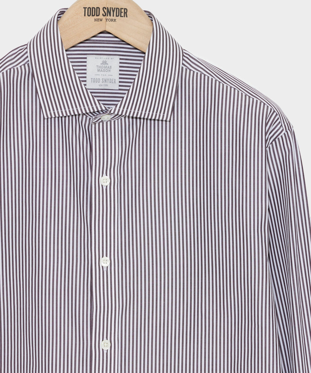 Spread Collar Poplin Dress Shirt in Brown Banker Stripe
