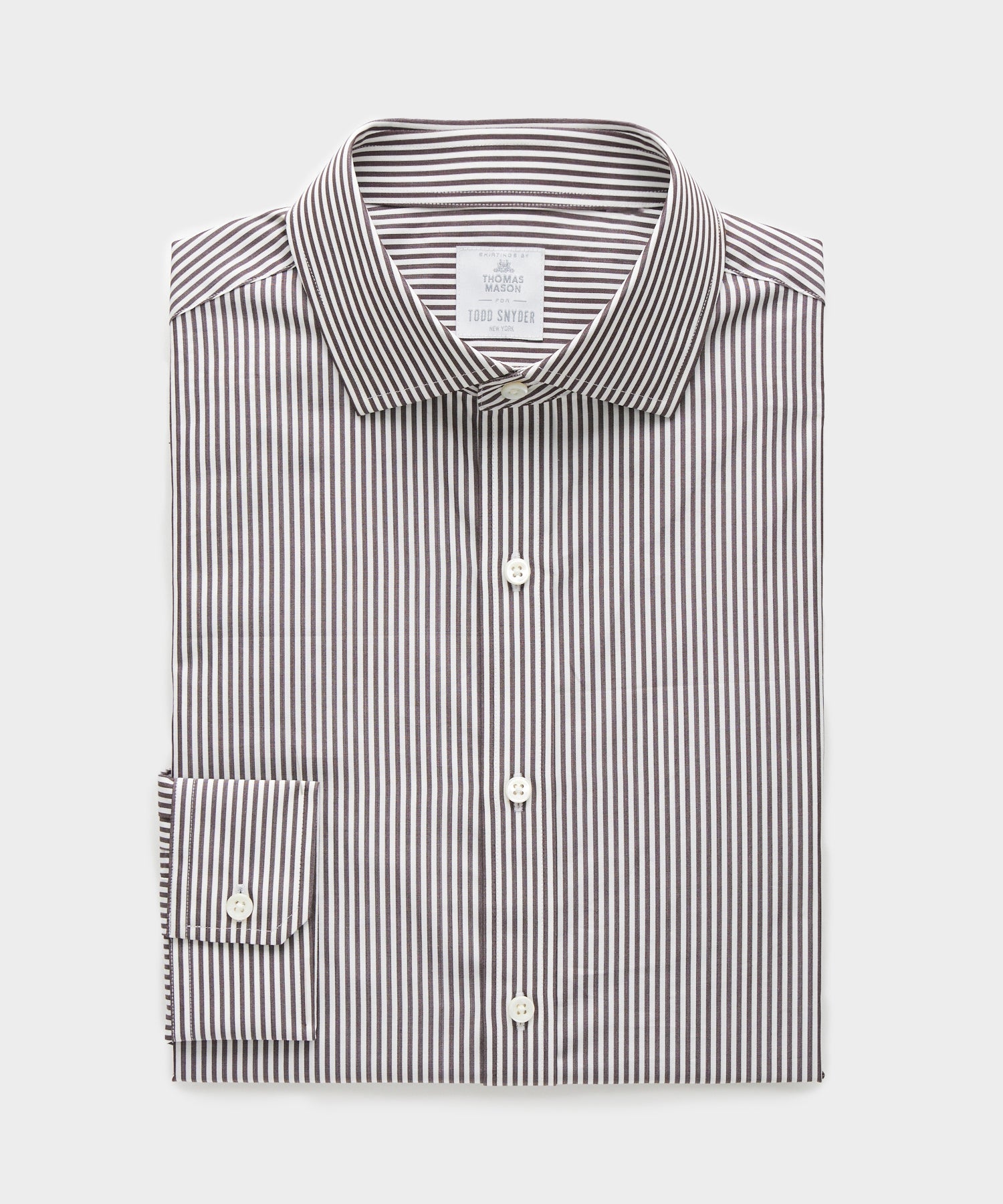 Brown Banker Stripe Spread Collar Dress Shirt