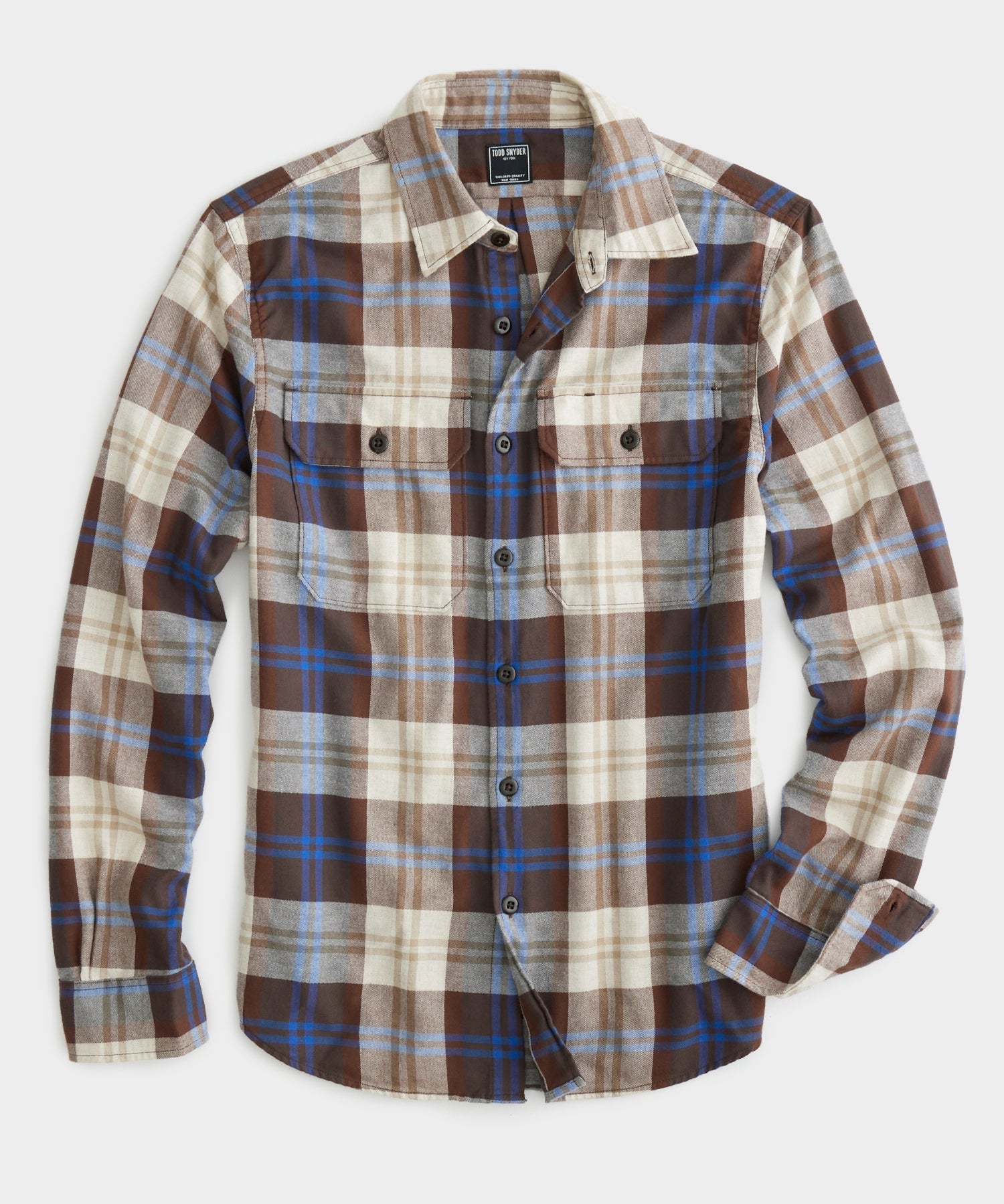 Brown Plaid Two-Pocket Flannel Shirt