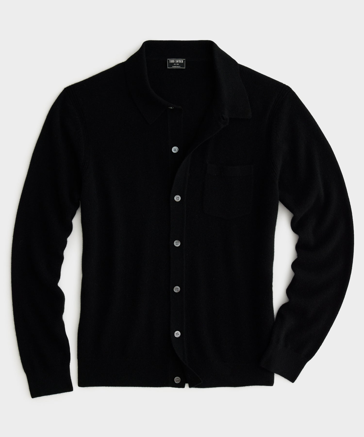 Cashmere Long-Sleeve Sweater Polo in Black
